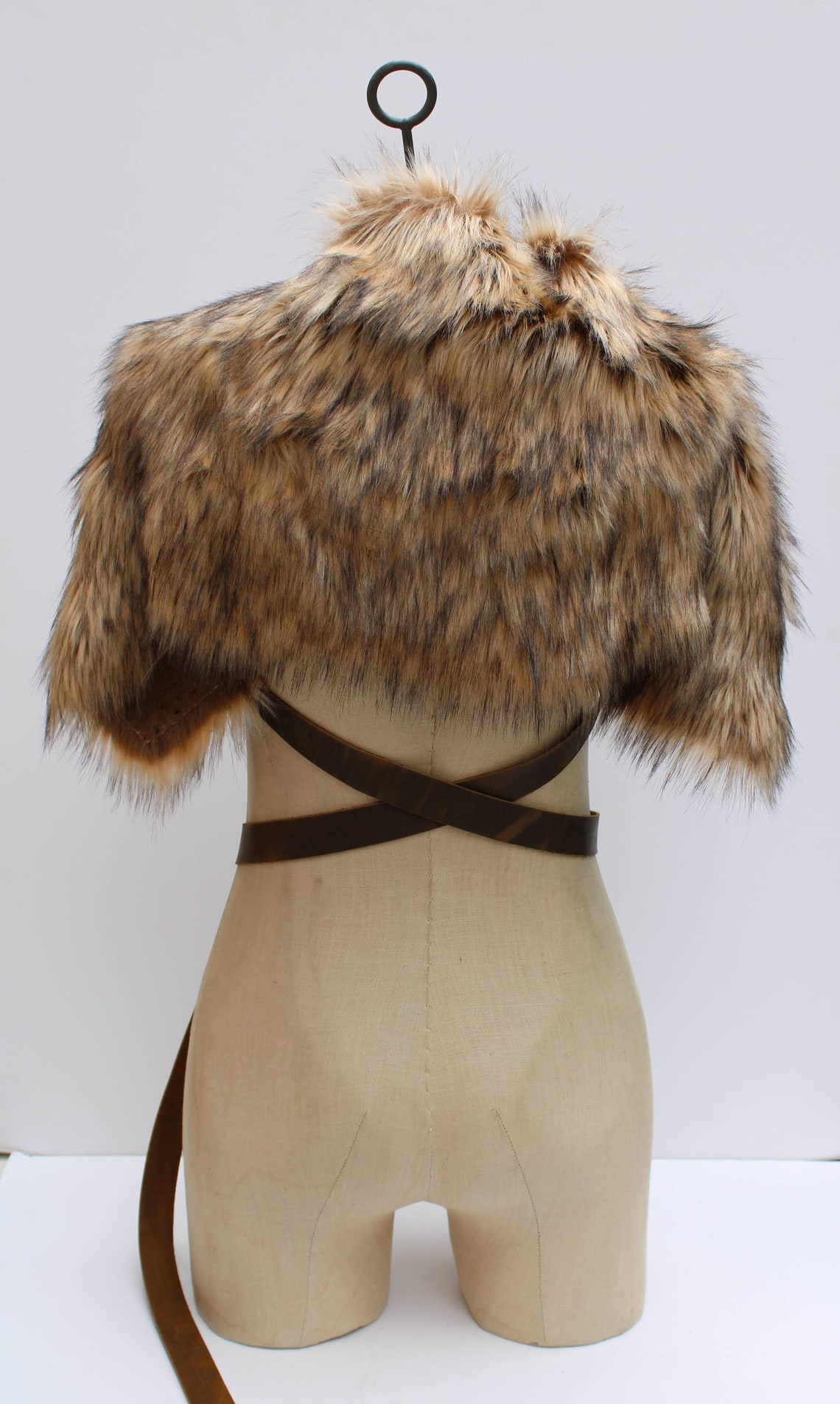 Cream Brown Black Wolf Fur Shoulder Pelt Drape leather strap Etsy