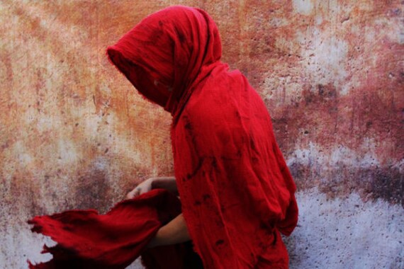Post Apocalyptic Distress Dyed Shawl Cloak Splatter Red Shoulder