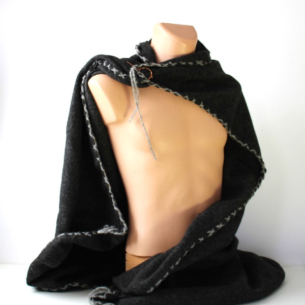 Winterwool Gray Rectangle Wrap Cloak, Celt Medieval Viking Peasant SCA renaissance faire shawl peasant woven blanket mantle cowl