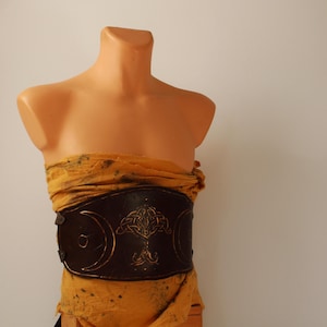 Distressed Heavy Leather Gladiator Armor War Belt, viking barbarian cosplay, witch larp spartacus armor belt, dyed cotton waist wrap,