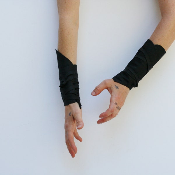 Wasteland Black Leather Cuffs, Leather Pair of Wrist Wraps, moyamensing distressed black soft thin leather leather ambidextrous bracers