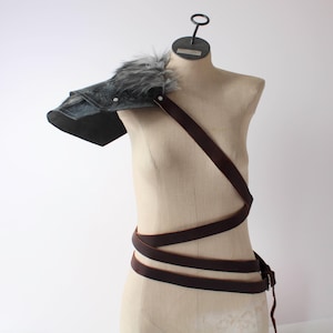 Leather Pauldron Armor with Faux Fur - LARP Cosplay Shoulder Guard