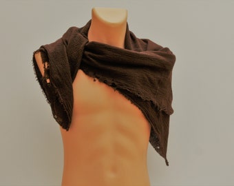 Distressed Brown Shemagh, Lightweight Cotton Small Scarf, post apocalyptic dystopian, robin hood, woodland elf ranger face mask bandana