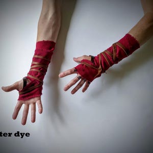 Distressed Oxblood Maroon Heavy Cotton Hand Wraps, Leather Strap Fist Wraps image 12