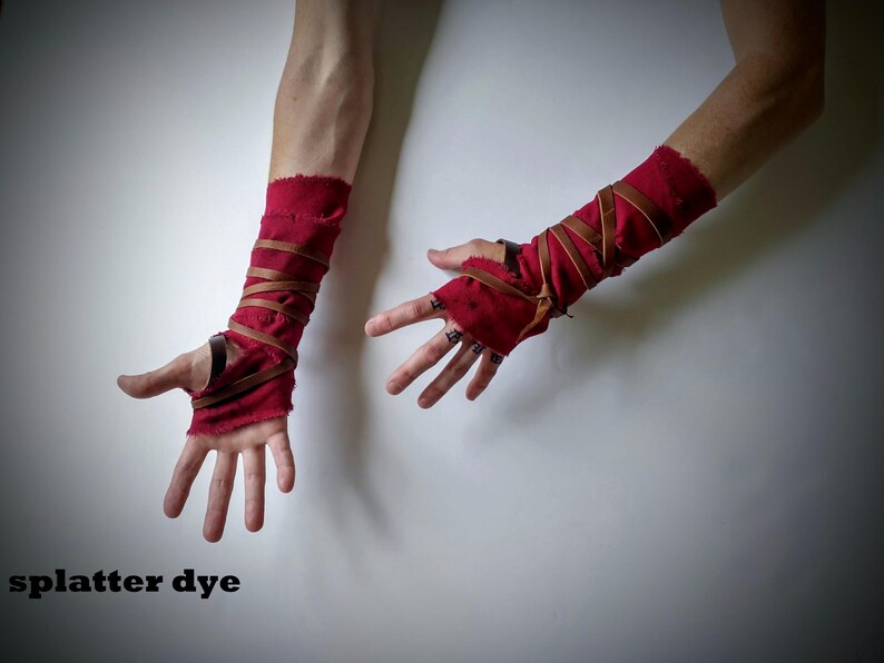 Distressed Oxblood Maroon Heavy Cotton Hand Wraps, Leather Strap Fist Wraps image 12