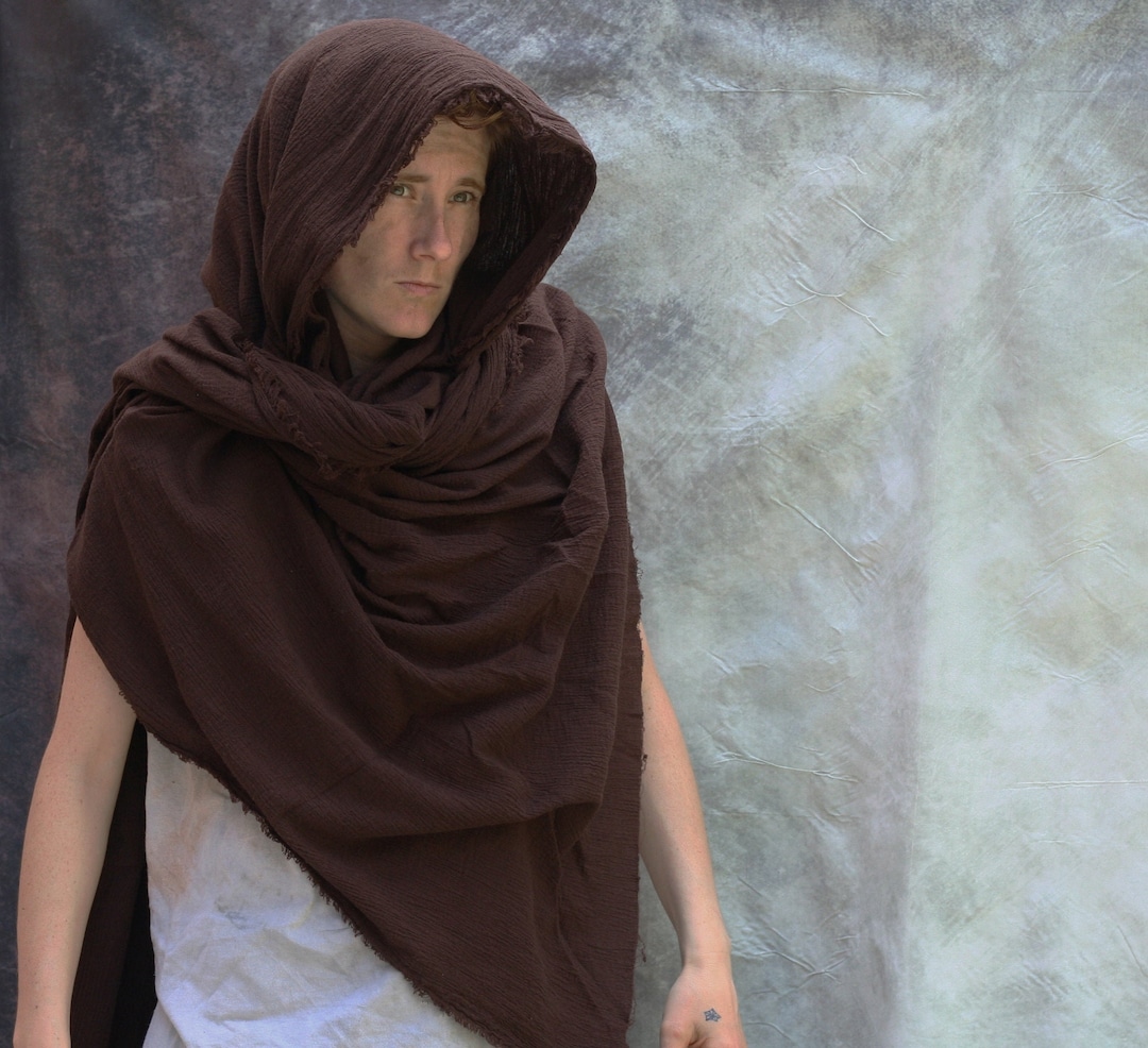 Brown Wrap Cloak, Lightweight Cotton Wrap Shawl, Distressed