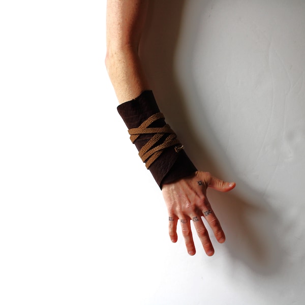 Post Apocalyptic Distressed Brown Leather Wrap Cuff Leather Strap, Leather Scavenger Cuff, leather wrist wrap, barbarian viking ranger