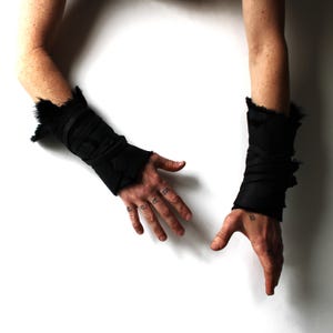 Pair of Distressed Sheepskin Fur Wrap Bracers Strap, primitive tribal barbarian apocalyptic wasteland fur genuine sheepskin cuffs