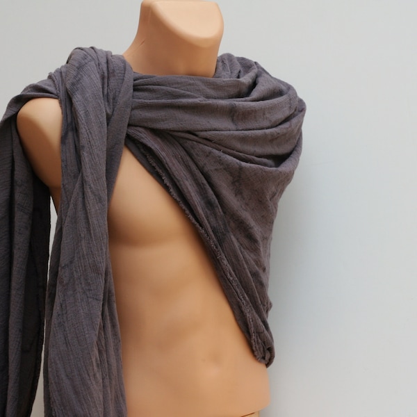 Chal de algodón desgastado, shemagh de Wasteland, teñido con salpicaduras en gris violeta sucio