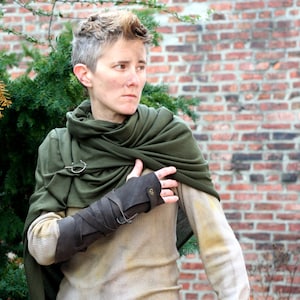 Post Apocalyptic Shawl Wrap, Drab Green Drape Wrap, Shoulder Cowl, wasteland slinky shemagh, fallout shawl, moyamensing dystopian scarf image 1