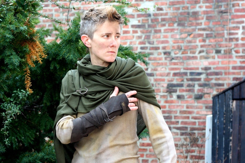 Post Apocalyptic Shawl Wrap, Drab Green Drape Wrap, Shoulder Cowl, wasteland slinky shemagh, fallout shawl, moyamensing dystopian scarf image 1