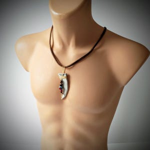 Primitive Leather Fang Necklace, Tribal Amulet, Shaman Pendant