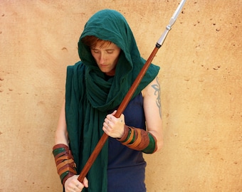 Forest Green Cotton Wrap Shawl: Elven Woodsman Scarf Cloak