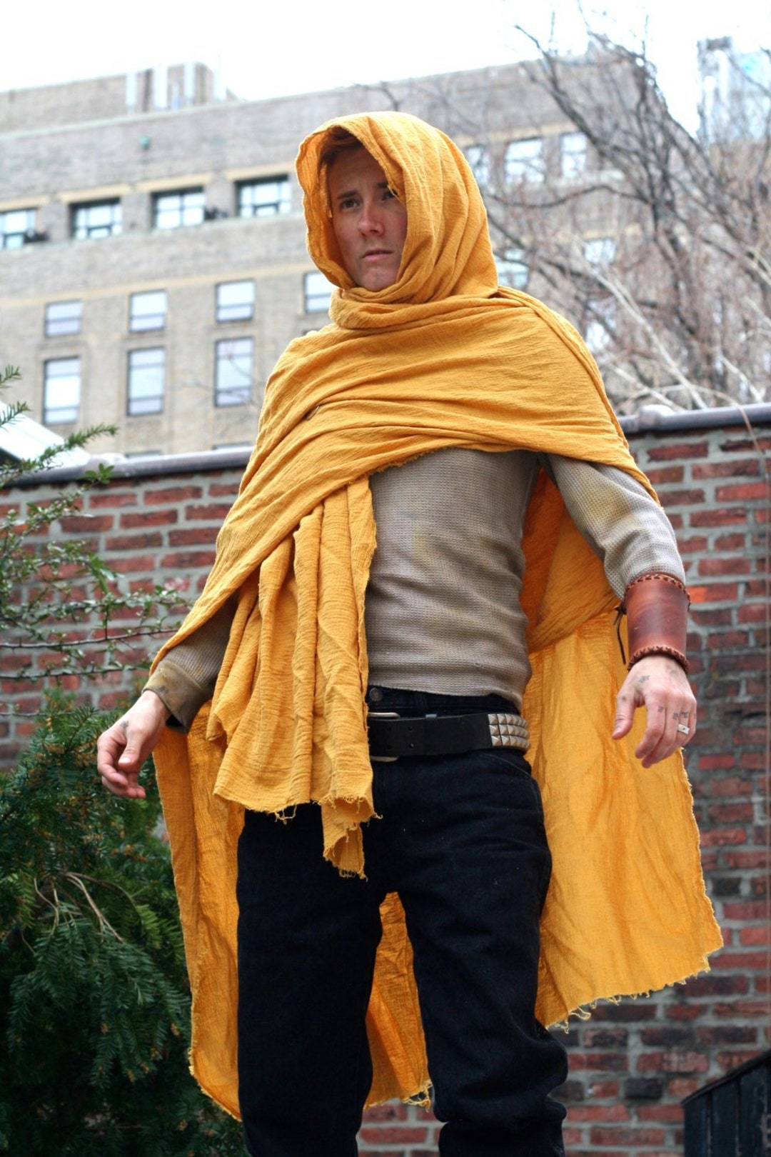 Golden Desert Wrap Cloak, Lightweight Gold Cotton Shemagh Shawl Wrap