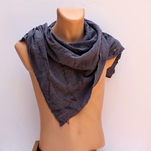 Distress Splatter Dyed Gray Bandana Scarf, Utility Wrap, Wasteland Shemagh, Ragged Cotton Lightweight Scarf, Apocalyptic Dirty Grey Violet