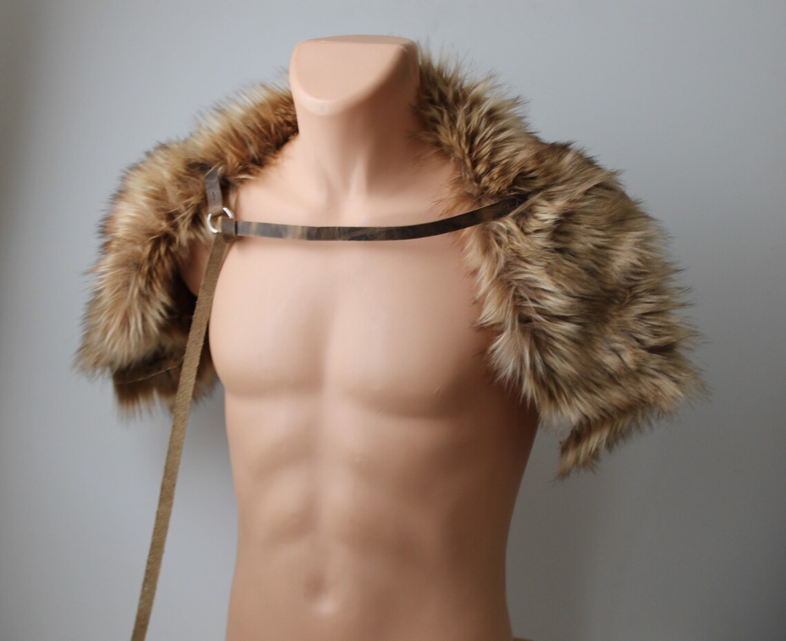 Cream Brown Wolf Fur Shoulder Pelt Drape leather single strap Etsy