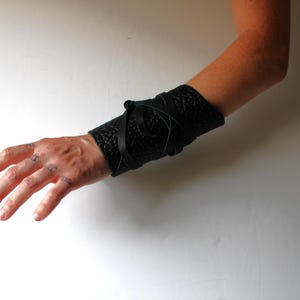 Post Apocalyptic Distressed Black Leather Wrap Cuff Leather Strap, Leather Scavenger Cuff, leather wrist wrap, barbarian viking ranger