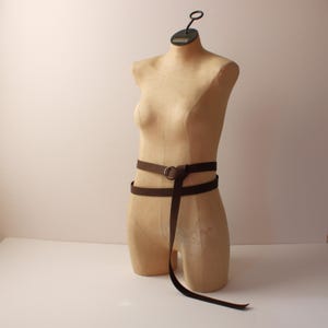 Gray Brown Slim Leather Waist Wrap Belt, Barbarian Peasant Viking Medieval, 75&quot; leather strap renaissance belt o ring knotted belt
