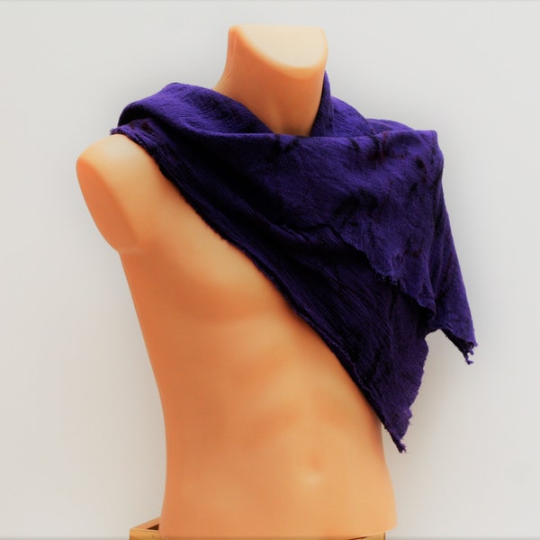 Distress Dyed Praetorian Purple Wrap Shemagh, Bandana Small Cowl, Ragged Cotton Lightweight Scarf, wasteland peasant garb, blue+violet