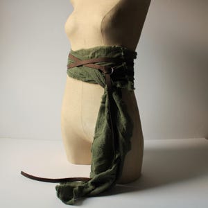 Distressed Cotton Waist Wrap, Slim Leather Knotted O Ring Belt, gladiator sash peasant viking assassin pirate waist wrap medieval belt