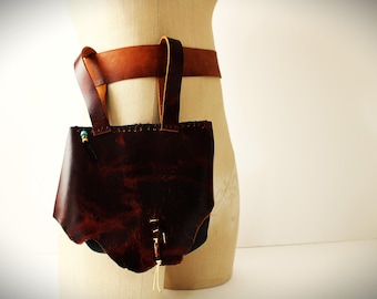 Distressed Leather Belt Pouch, Scavenger Waist Bag, Viking Style