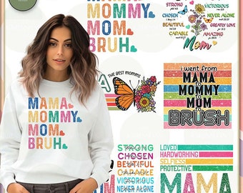 6 + Mama Quote PNG Bundle, Mama Groovy Sublimation Design, Retro Mama Full Png Wrap, Gift For Mom Png, Instant Download
