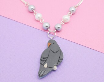 Pigeon Necklace // Bird Jewellery, Bird Necklace, Animal Necklace, Gifts for Bird Lovers, Dove, Rock Dove, Polymer Clay, Pigeon Jewellery