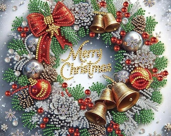 Christmas Diamond Painting Kit: Merry Christmas Wreath, DIY Home Decor