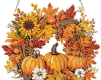 Autumn DIY Diamond Painting Wreath, Beginners Kit, Crystal Painting Home Decor, Wall Decoration, Gift