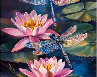 Lotus Flowers Diamond Painting Kit: Full Round DIY Art, Wall Decoration