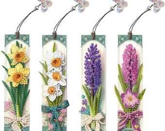 DIY Diamond Painting Bookmark Kit: Floral Special Shapes, Set of 4