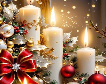 Christmas Candles Diamond Painting Coaster Kit: DIY Craft Set (12 x16)