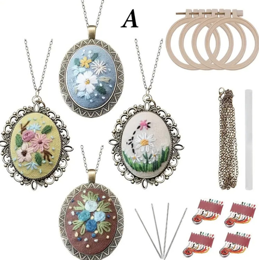 Embroidery Necklace Kit for Adults, DIY Embroidery Pendant Kit, Cross