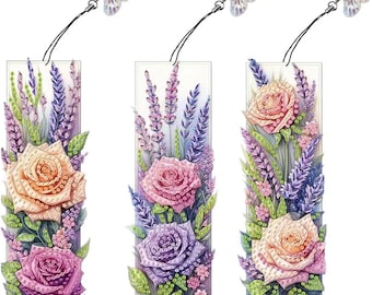 DIY Diamond Painting Bookmark Kit: Rhinestone Roses, Reading Gift (3 Piece Set)