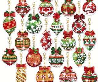 Christmas Diamond Art Keychain Kit, DIY Beginners 20 Piece Diamond Painting Set, Mosaic Art Kits For Adults, Arts & Craft, Christmas Gifts