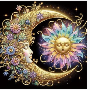 Kit de pintura de diamantes Luna y Sol: Arte DIY 5D, Decoración del hogar (30 x 30 cm)