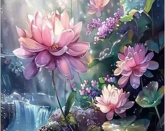 Lotus Flower Diamond Painting Kit: 5D DIY Art, Home Decor, 12 X 16 Inch