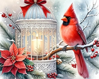 Red Cardinals Diamond Painting Kit: DIY Arts & Crafts (13.5x13.5 Inches)
