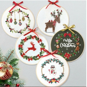 Beginner Christmas Embroidery Kit: DIY Needlepoint Craft with Hoop