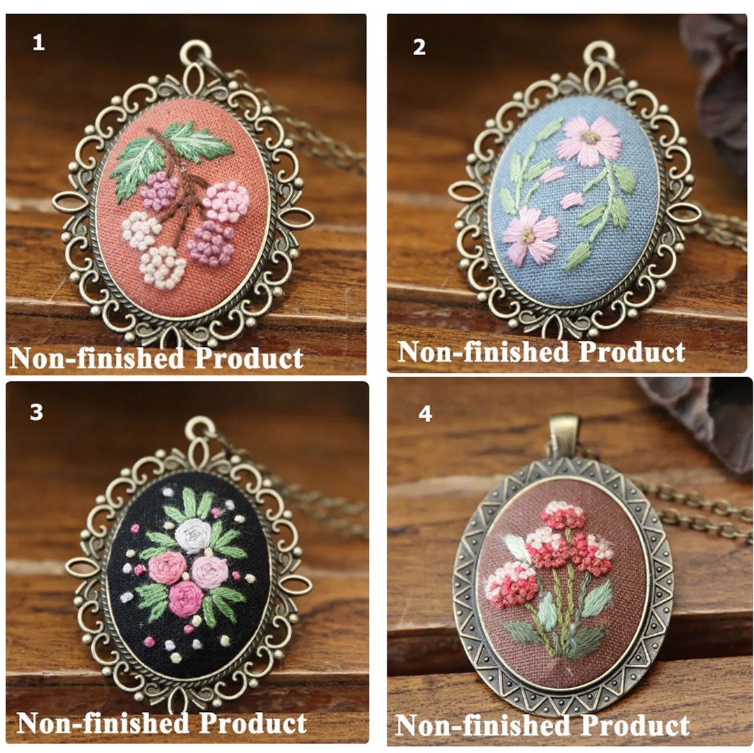Embroidery Necklace Kit for Adults, DIY Embroidery Pendant Kit