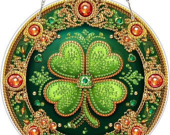 St. Patrick's Day Diamond Painting Wall Hanging Kit - Lucky Four-Leaf Clover Art for Beginners