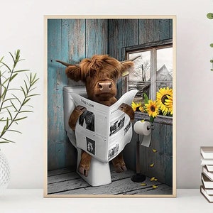 Funny Cow Bathroom 5D Diamond Painting Kit: DIY Crystal Art (16x12 inches)