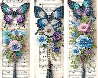 Diamond Painting Bookmark Kit: Butterfly & Floral Beaded DIY (3 Piece Set)