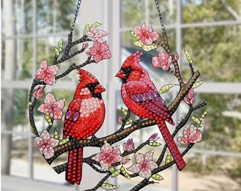 Cardinal Diamond Painting Kit: 5D DIY Acrylic Window Hanging (6x6 inches)
