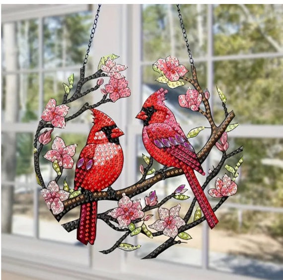 Cardinal Diamond Painting Kit: 5D DIY Acrylic Window Hanging (6x6 inches)