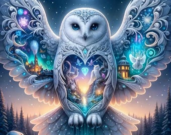 Fantasy Owl Diamond Painting Kit: 5D DIY Art, Home Decor