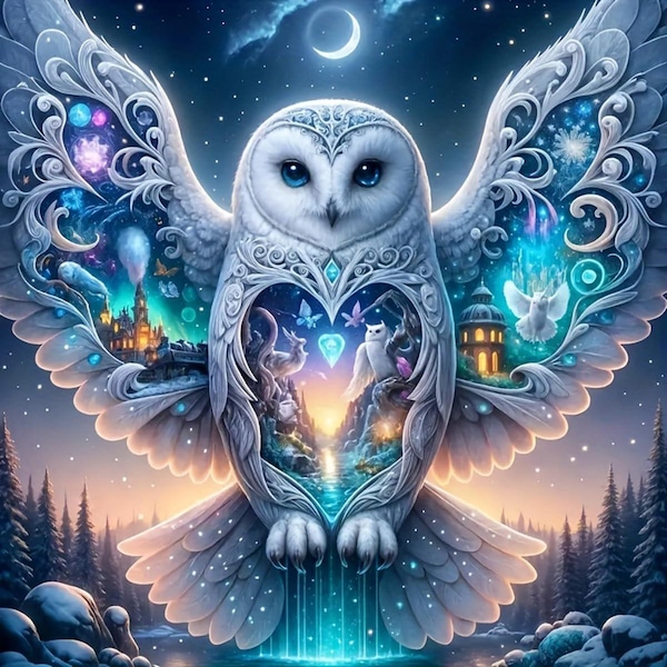 Fantasy Owl Diamond Painting Kit: 5D DIY Art, Home Decor