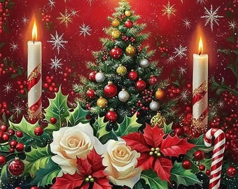 Christmas Diamond Painting Kits for Adults, 5D DIY Round Full Drill Gem Art Paint, Diamonds Dots Craft Kits for Home Decor Gift 14x14 inch