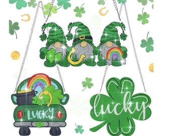 St. Patrick's Diamond Painting Kit: Gnome, Shamrock, Truck DIY Hanging Sign