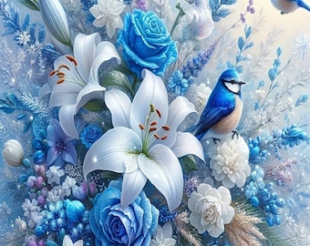 Birds and Flowers Diamond Painting Kit: Full Round Drill, 12x16